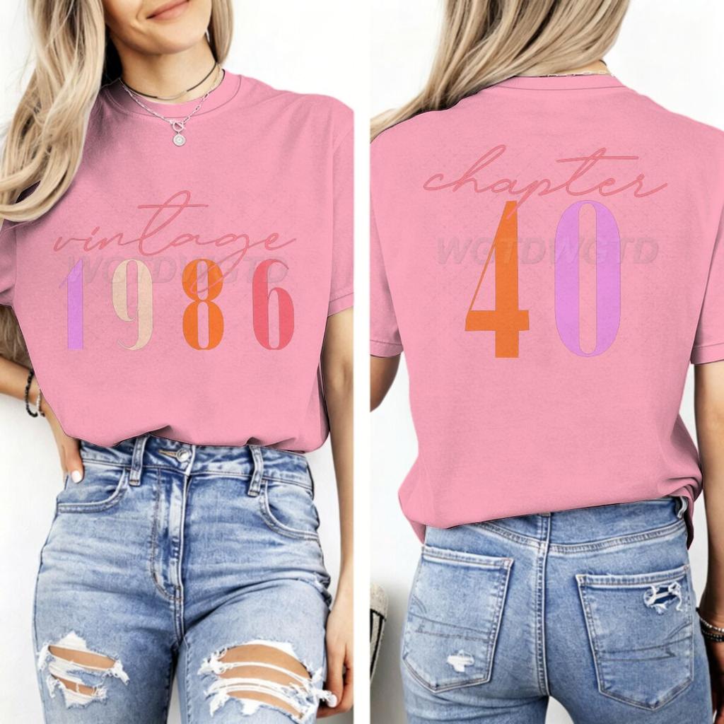 Vintage 1986 Kapitel 40 beidseitiger Print T-Shirt Unisex 40. Geburtstag Kurzarm Grafik-T-Shirt Kapitel 40 Klassische Oberteile