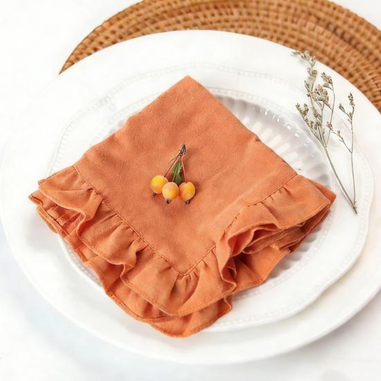 Tischset Unifarbe Plissiert mit Rüschenrand Maschinenwaschbar Esstisch Frühstück Nachmittagstee Tischdeko