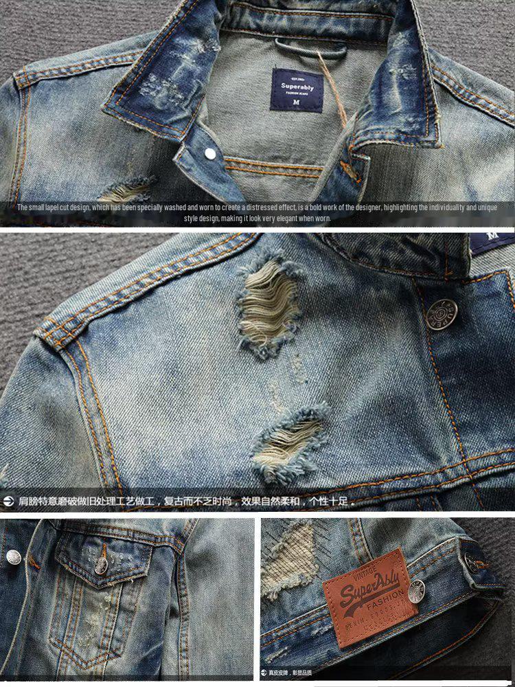 Men's Retro Denim Jacket - Korean Style, Slim Fit for Spring & Autumn