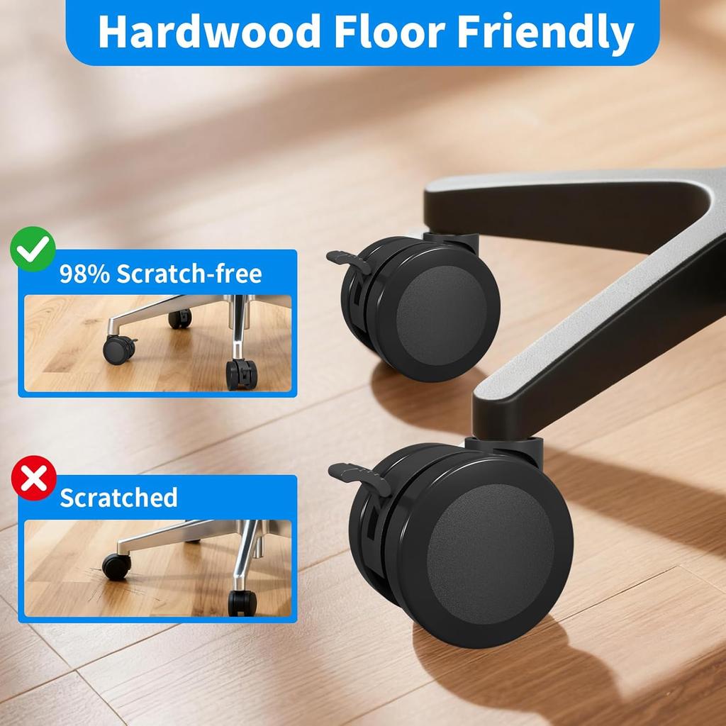 MySit Office Chair or Stool Caster Wheels with Brake 11x22mm Replacement Heavy Duty Easy tallation Universal Fit Mute PU Casters for Hardwood Floors