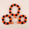 Small Dog Collar for Halloween Pom-Pom Pet Collar, Cute Stretch Cat with Pumpkin Stretchy Bell, Soft Black Orange Pom-Poms Cats Dogs