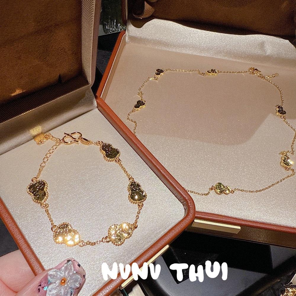 Ancient Flower Silk, Crushed Ice Gourd Fulu Connected Necklace, New Chinese Style, Point Diamond Passepartout Necklace Set.