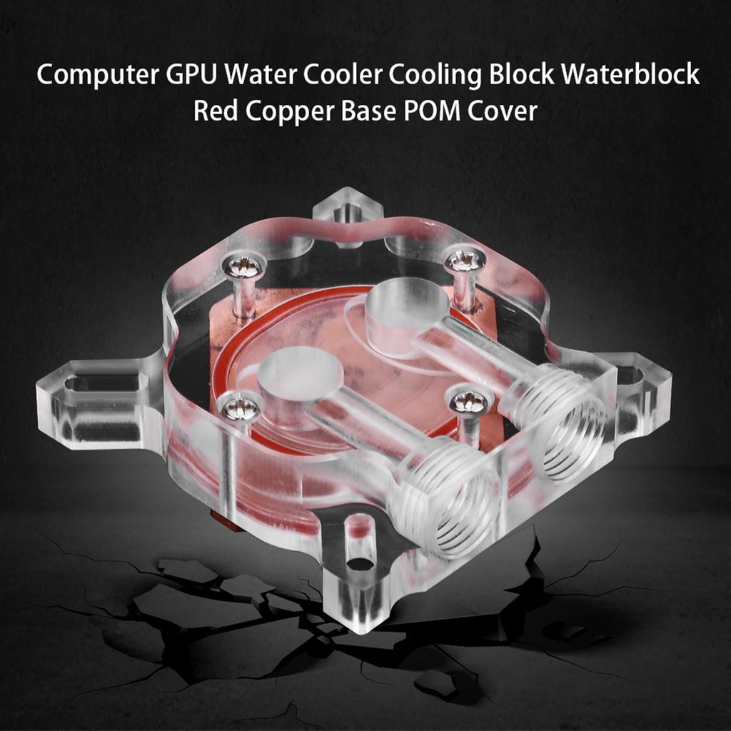 Computer GPU Water Cooler Cooling Block Waterblock Red Copper Base POM Cover