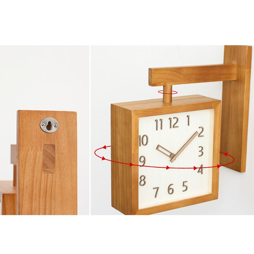1Pc Wall Clock Simple Silent Square Double Sided Clock Wooden Decorative Corner Clock for Living Room Household
