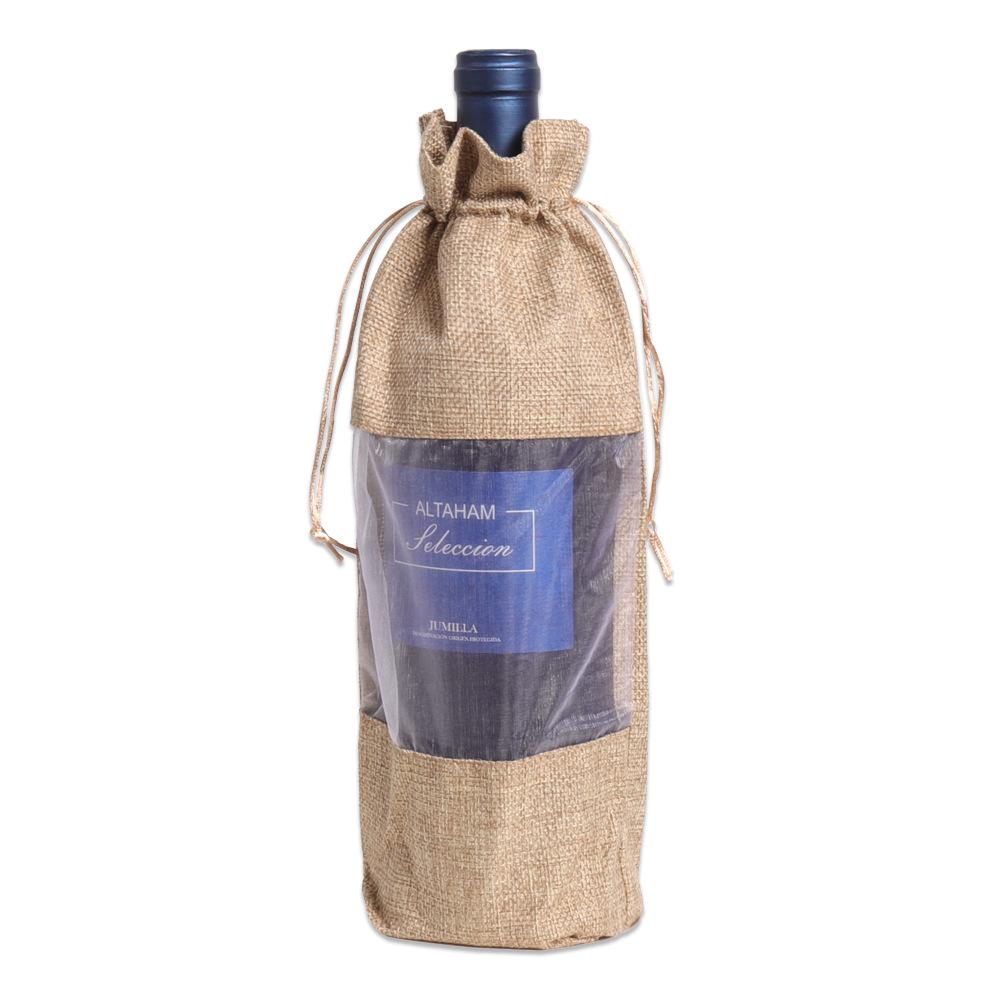 Multicolor Burlap Wine Gift Set with Drawstring Bag