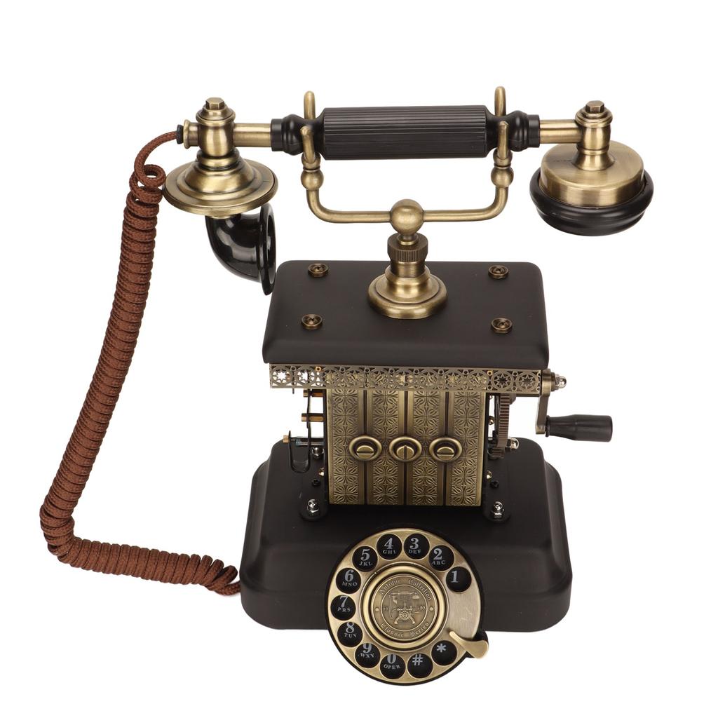 Antique Corded Telephone Rotating Dialing Decorative Vintage Phone Landline with Redialing Key for Living Room Bedroom