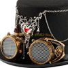49MD Gothic Rock Wool Top Hat With Chain Pendant Mechanical Gears Removable Goggles And Dramatic For Costume Accessories