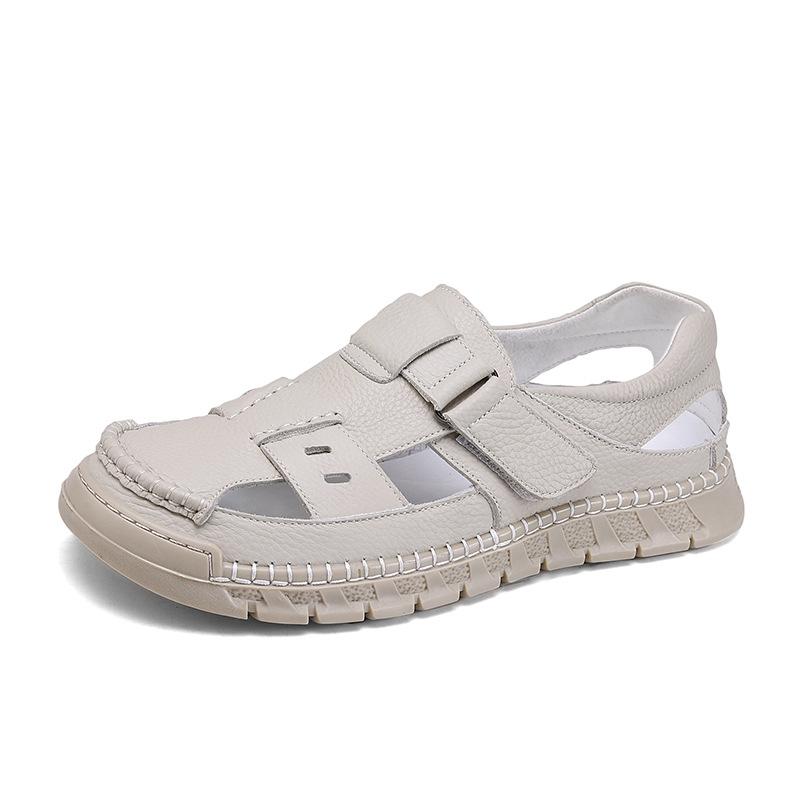 Men's shoes 2025 summer new men's hollow breathable deodorant feet leather Velcro outdoor casual bag head sandals