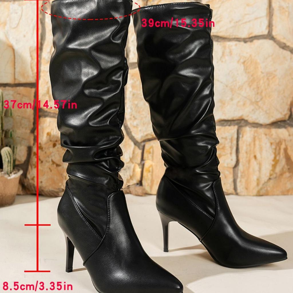 New European and American women's high boots pointed thin heel sleeve high heel autumn and winter solid color leather boots sexy