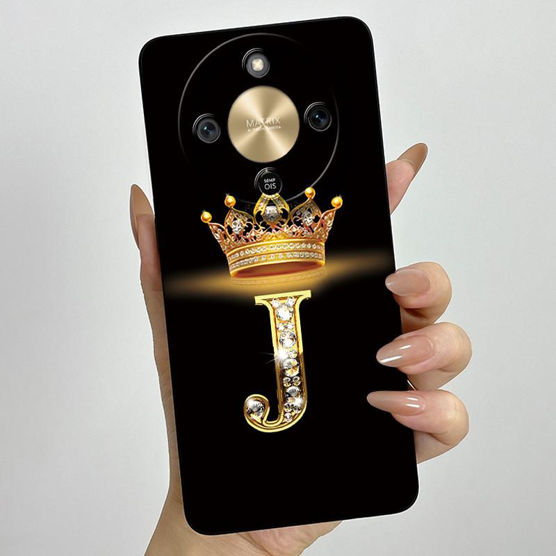 Custodia Per Honor Magic 8 Lite Corona Lettera Iniziale Morbido Silicone Liquido Cover Antiurto Coque Per Honor Magic8 Lite 5G Custodia Funda