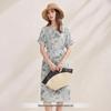 Women's Mulberry Silk Printed Short Sleeve Tie-Waist Dress