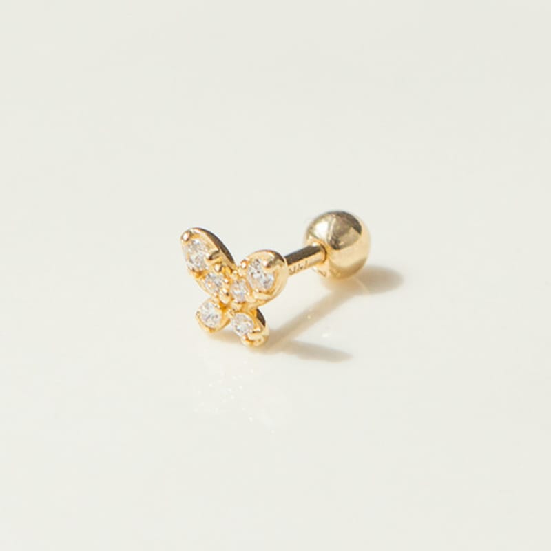 LUNNE 14k Press Butterfly Cubic Piercing (14k Gold) (Bar Thickness 1mm) S04