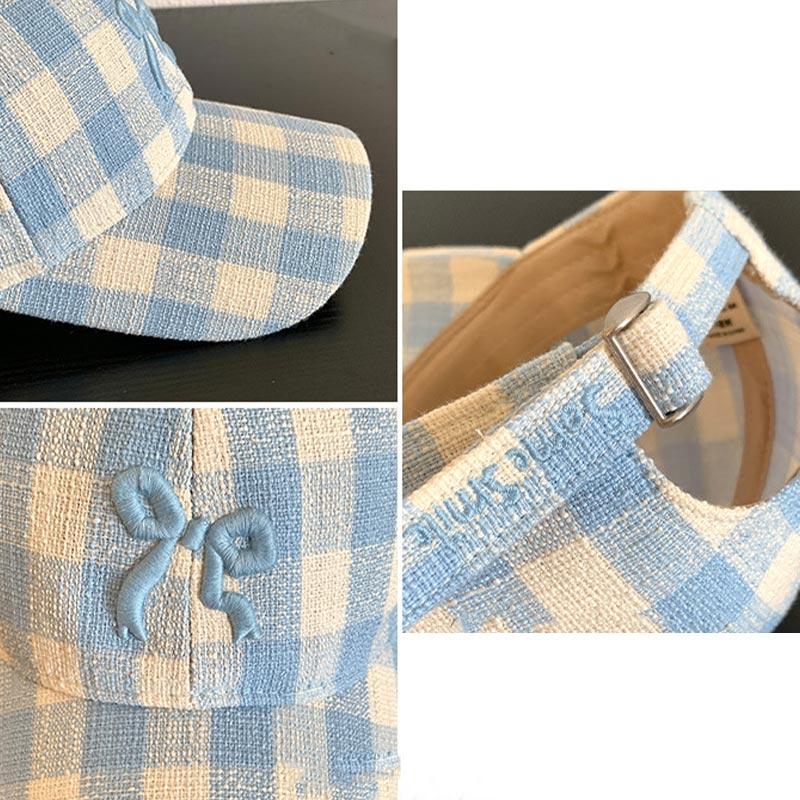 Sunscreen Adjustable Outdoor Casual Hat Peaked Snapback Girl Kpop KFashion Style Korean Sweet Women For Cap Baseball Plaid Bowknot Hats