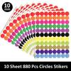 880 pièces/10 Feuilles 10 mm Cercles Points Ronds Autocollants Scellage Étiquettes Papier Autocollants Points Colorés Étiquette Emballage Adhésif Cadeau
