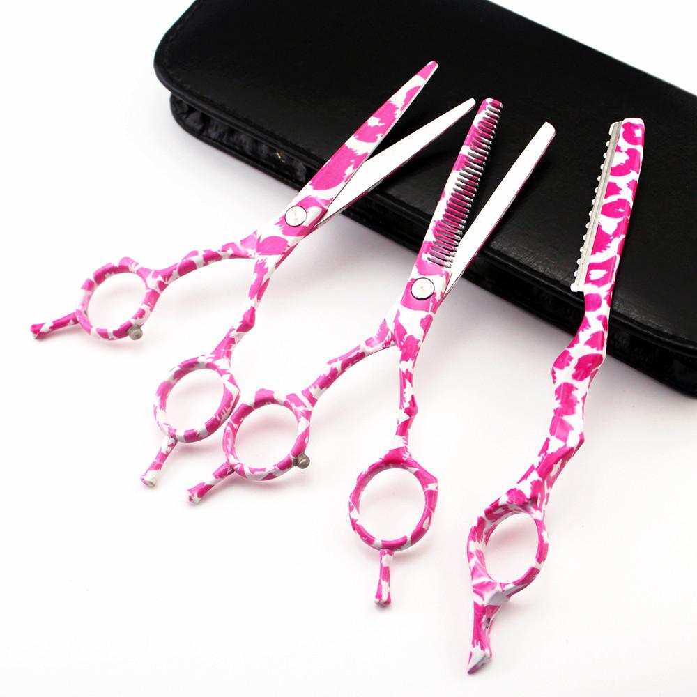 Stahl 4 Kit 5,5 '' Rosa Keramik Haarschere Haarschnitt Effilierschere Friseur Schere