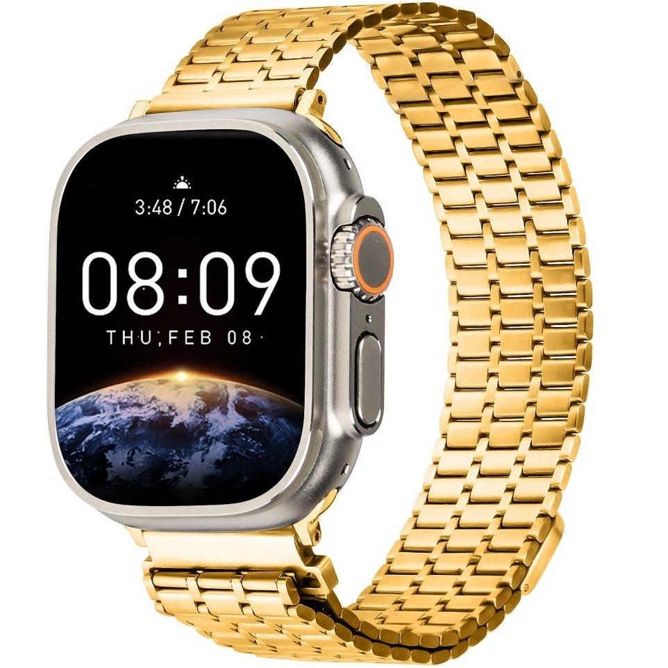 Steel Bracelet for Apple Watch 1/2/3/4/5/6/7/8/9/10/11/SE Ultra 1/2/3 42/44/45/46/49mm, Gold