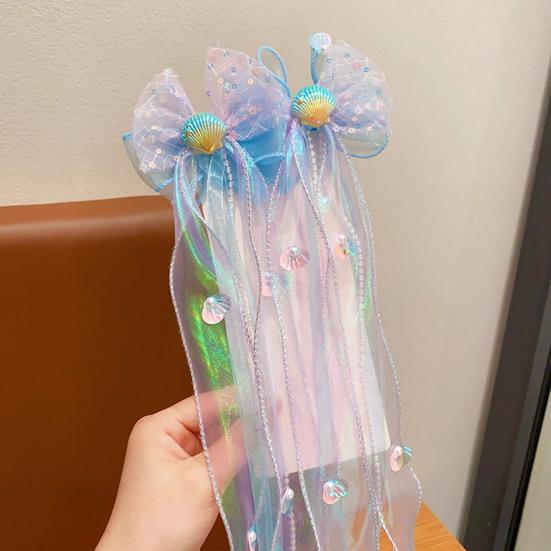 Girl Hair Pin Bowknot Starfish Shell Faux Pearls Chain Decor Kids Hair Clip Princess Headwear Hair Accessories