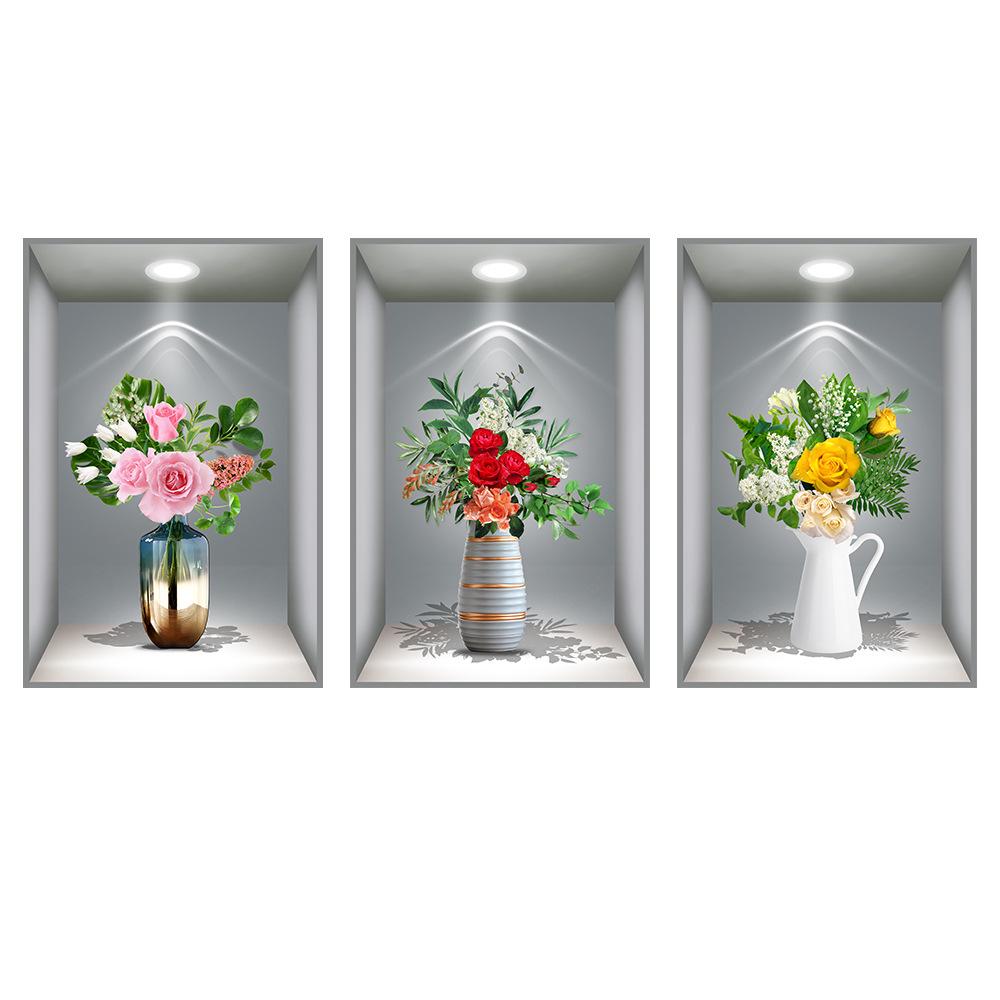 Wei Mo Xiang Green Plant Three-Panel Self-Adhesive Decorative Wall Sticker for Home & Hotel