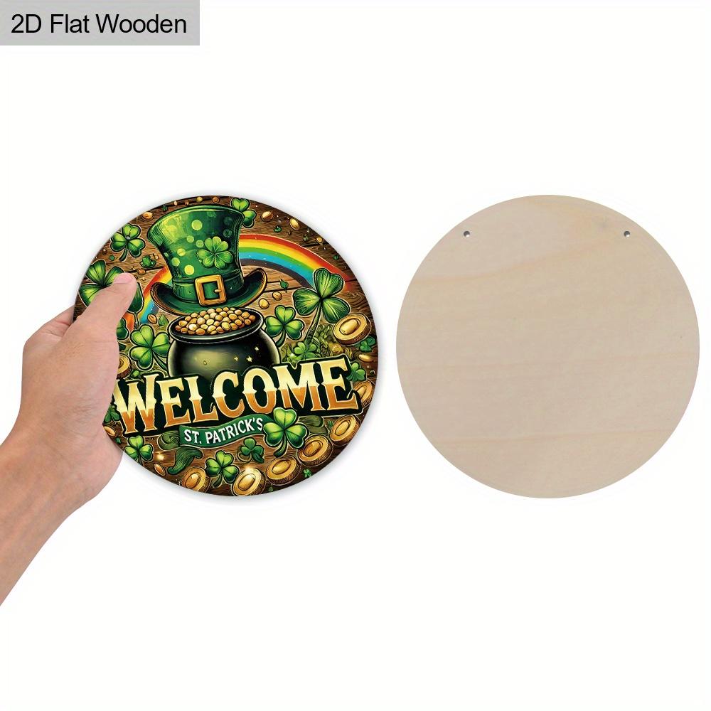 St. Patrick's Day Pot of Gold Welcome Wooden Sign, Round Front Door Decor, Lucky Clover & Rainbow Wall Hanging - Ideal for St. Paddy's Day