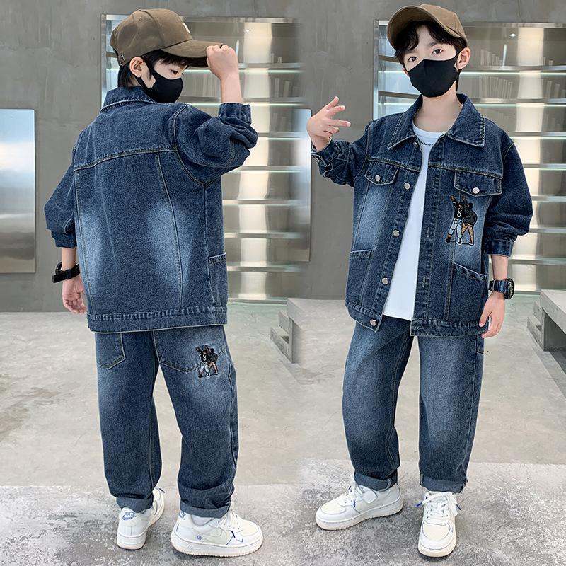 Children's Suit Autumn Long-sleeved Boys Denim Two-piece Children's Casual Suit for Small and Medium-sized Children