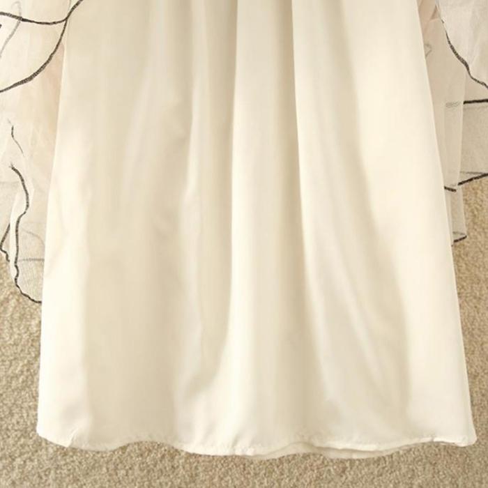 Women Spring Fall High Waist All Match Irregular Ruffle Mesh A Line Skirt