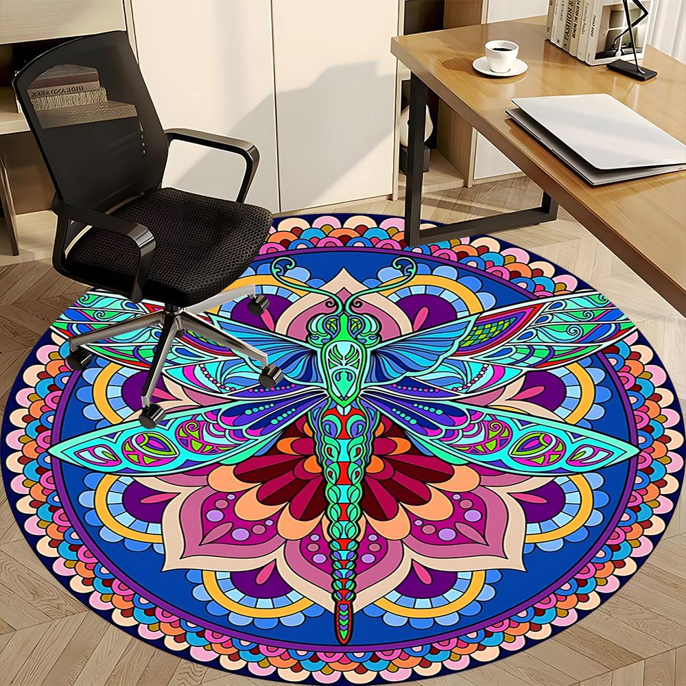 1pc Mandala, DragonflyChair Carpet for Office, Indoor Non-Slip Washable Polyester Fiber Carpet, Mat For Office, Machine Washable