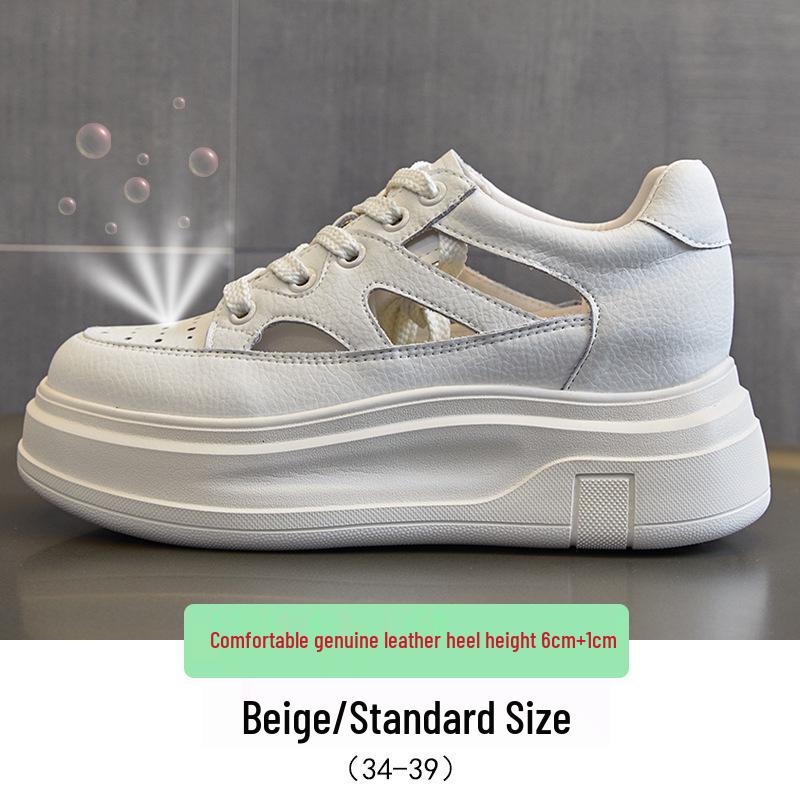 

Женские летние босоножки на платформе 2025 - Толстая подошва, Увеличивающие рост, Полый дизайн, Миниатюрные, Белые. 39 грязно-белый