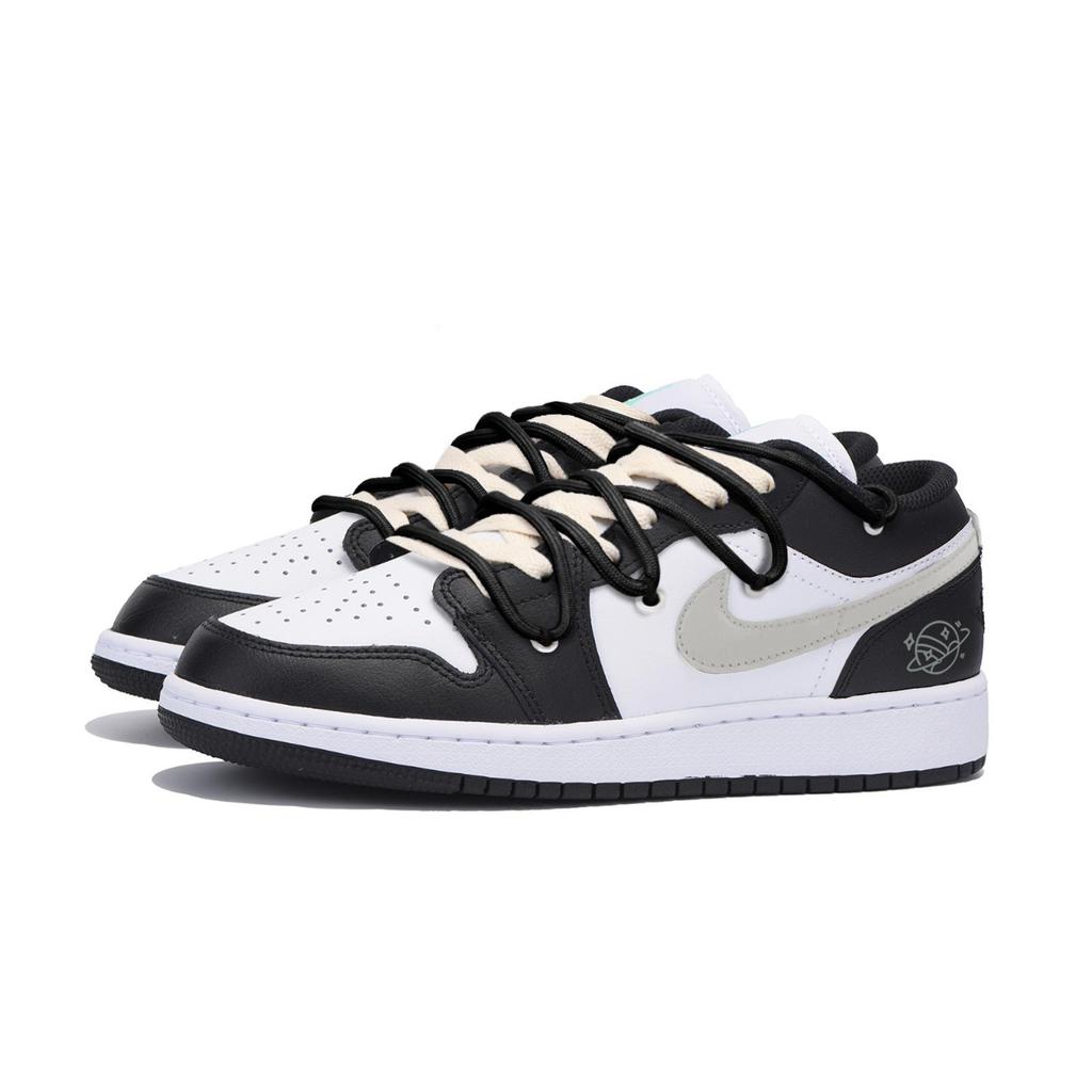 Jordan Air Jordan 1 Slip Resistant Abrasion Resistant Low top Vintage Basketball Shoes Men's Black Gray 553558-131(Team85-)