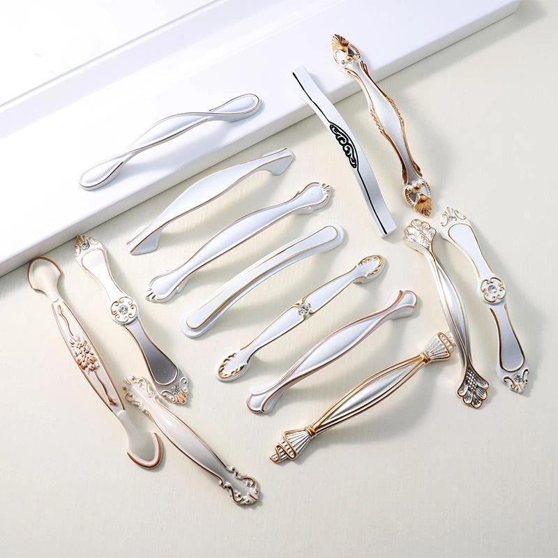 Modern Nordic Cabinet Handles White Amber Aluminum Alloy Black Drawer Pulls For Furniture Door Knocker