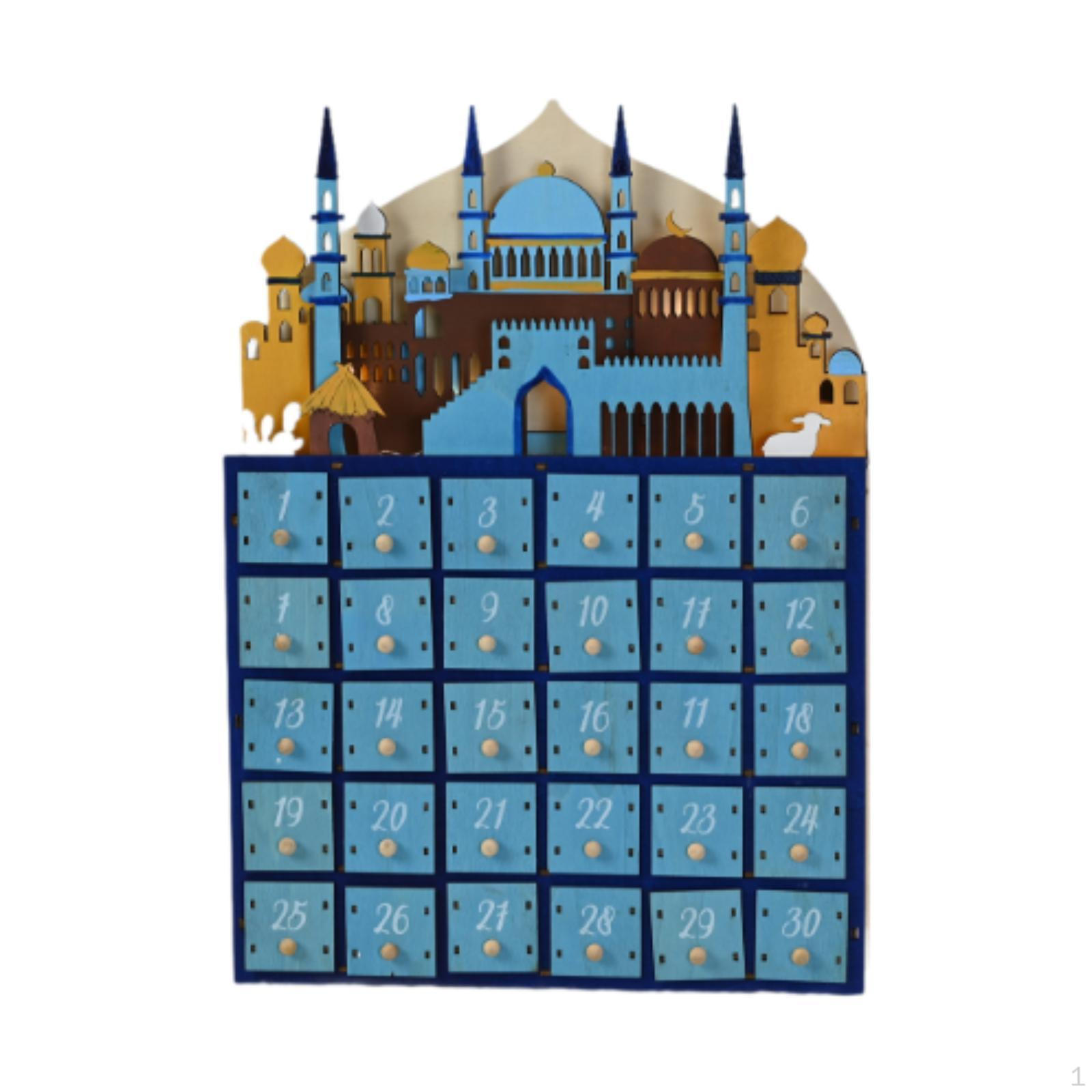 

Деревянный светодиодный календарь обратного отсчета, подарок на Рамадан, украшение для книжной полки шкафа blue