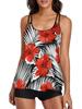 Popular Plus Size Women's Tankini: Halter Vest & Flat Leg Swim Trunks with Loose Print