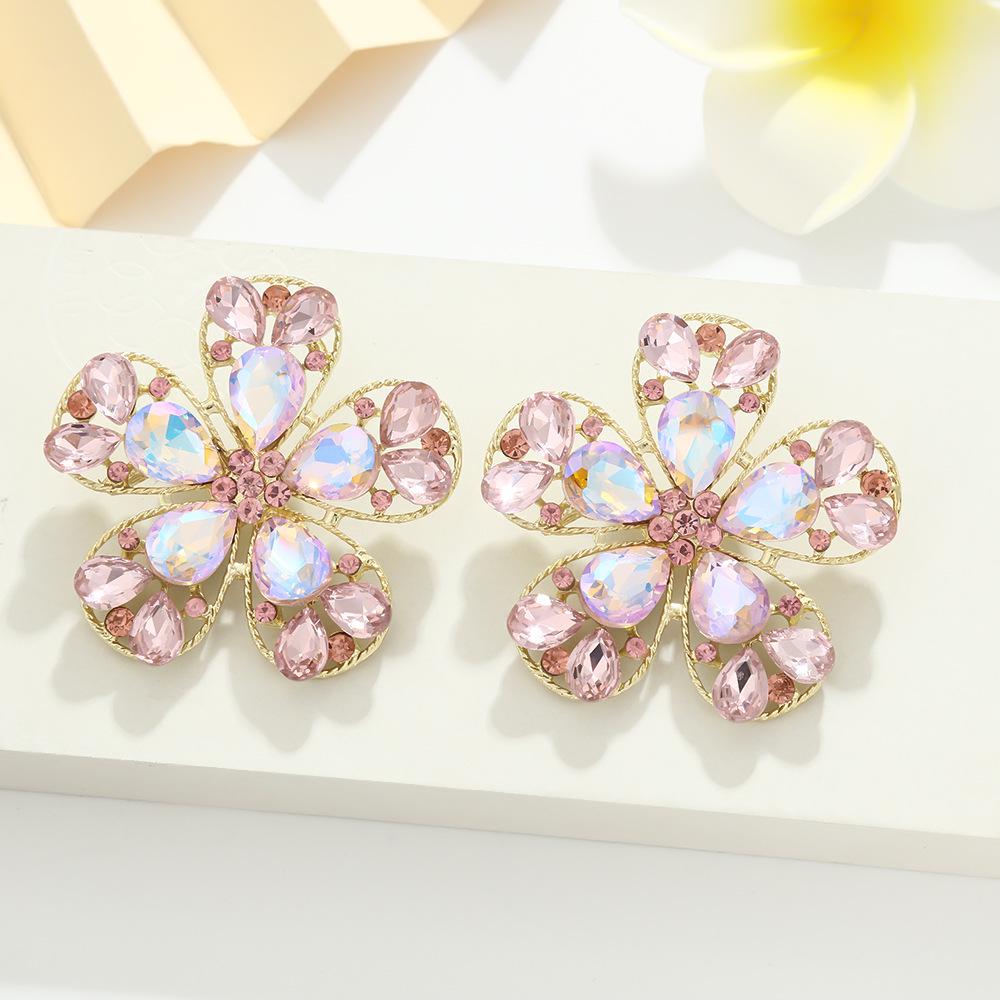 Irisierende Diamant Fünfblattblume Ohrstecker - Exquisiter High-End Abschlussball-Stil