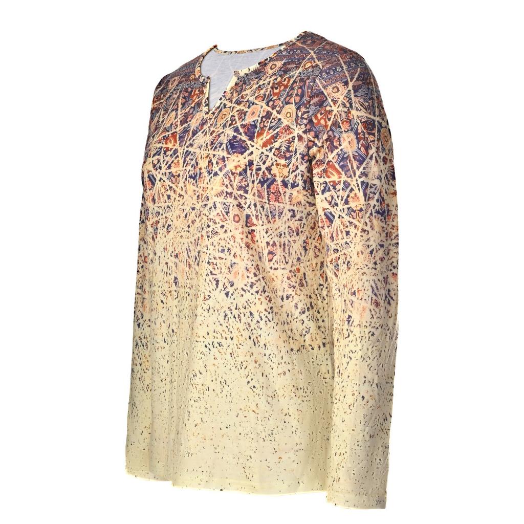 GMXIA Autumn Loose Long Sleeve Flower Bold V-neck T-shirt Base for Women