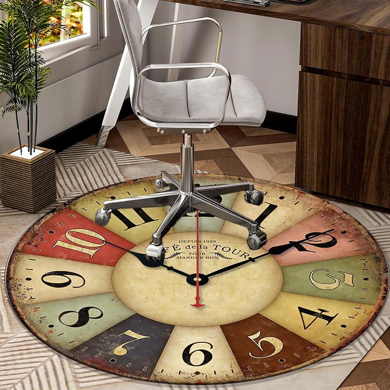 Vintage Cafe Clock Design round carpet Chair cushion Round Entryway Rug, Soft Round Rugs for Living Room, Bedroom, Circle Carpet decor gifts