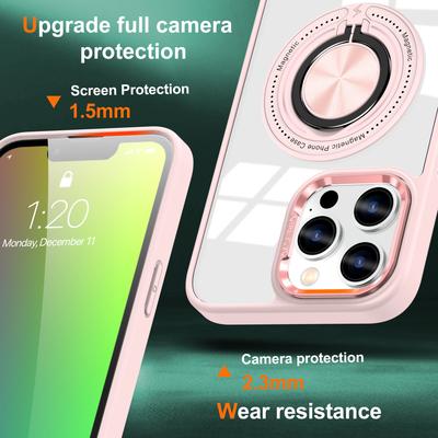 For iPhone 13 Pro Max Case Magnetic Ring Kickstand PC+TPU Clear Phone Cover