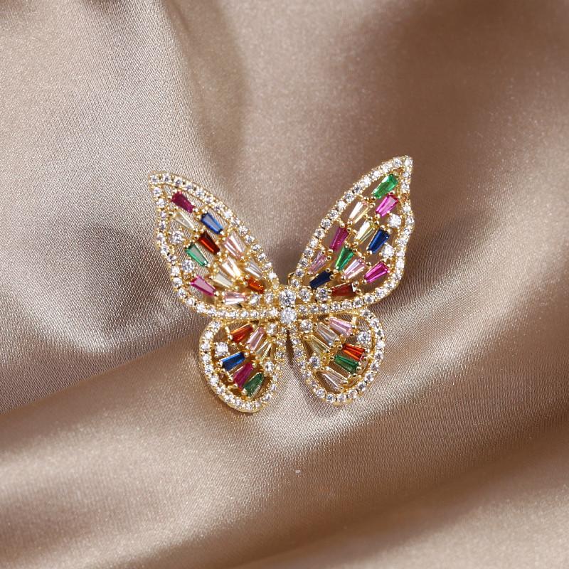 14K Real Gold Plating Korean New Design Fashion Exaggerated Butterfly Color Zircon Ring Luxury Women's Prom Party Accessories