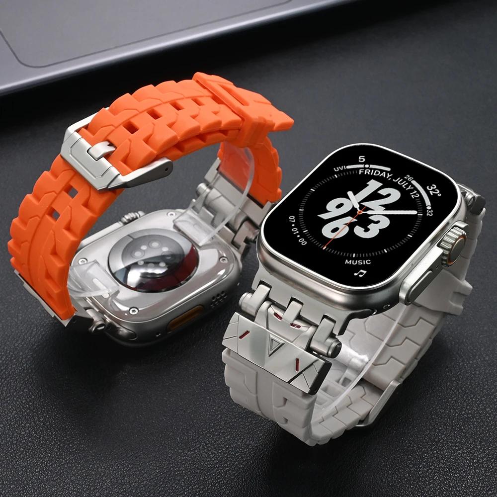 Men Silicone Band For Apple Watch Ultra 2/1 49mm Series 10 9 8 7 Se 6 5 Se Luxury Sports Bracelet for Iwatch 46mm 44 45mm Strap