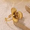Stainless Steel Butterfly Flower Rings For Women Gold Color Adjustable Flower Ring Wedding Christmas Hypoallergenic Jewelry Gift