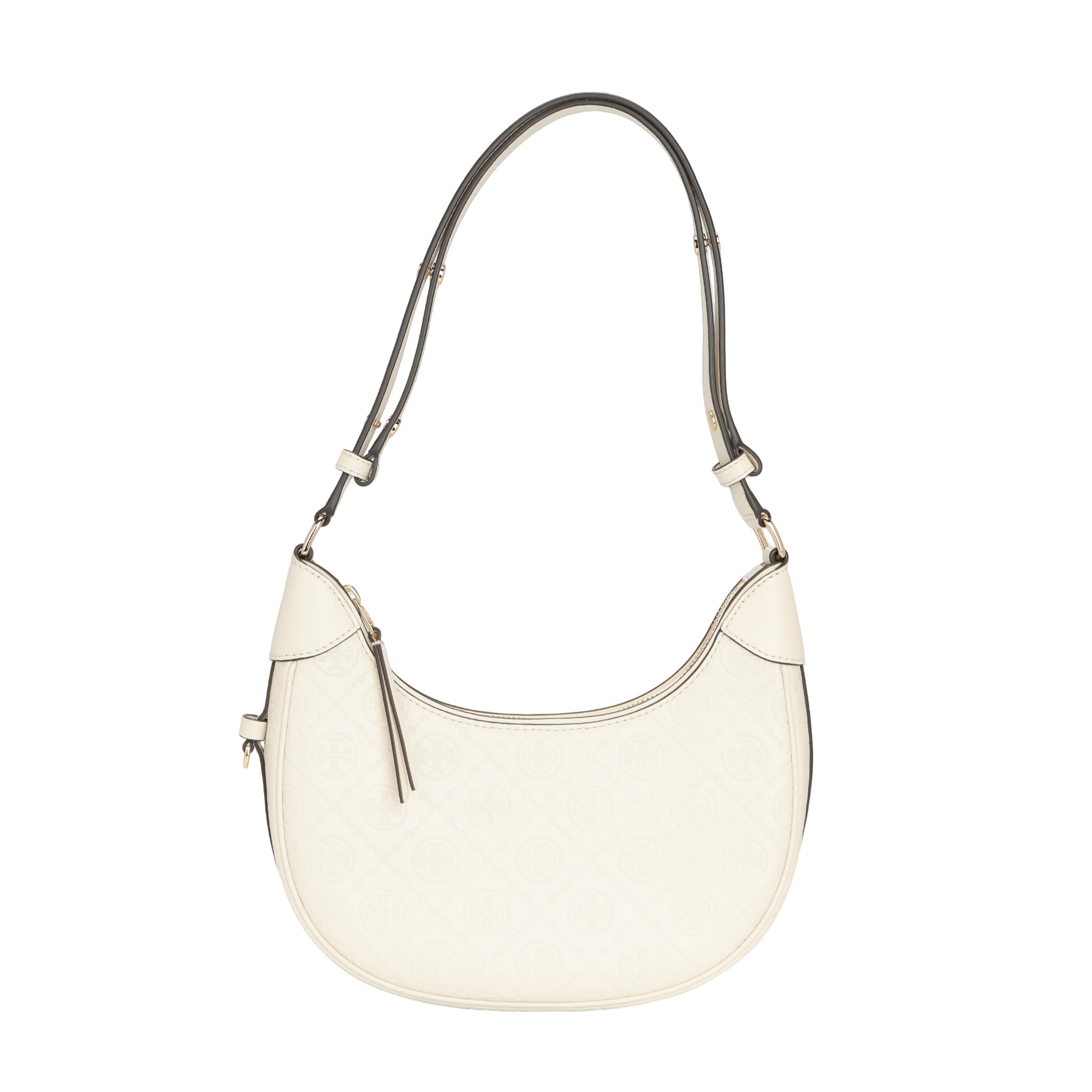 

Tory Burch T Monogram Logo Print Zipper Closure Embossed Patent Leather Mixed Textured Leather Crescent Bag Women Handbags Light-Cream 158514-921 Basic Set (Bag+Dust Bag)