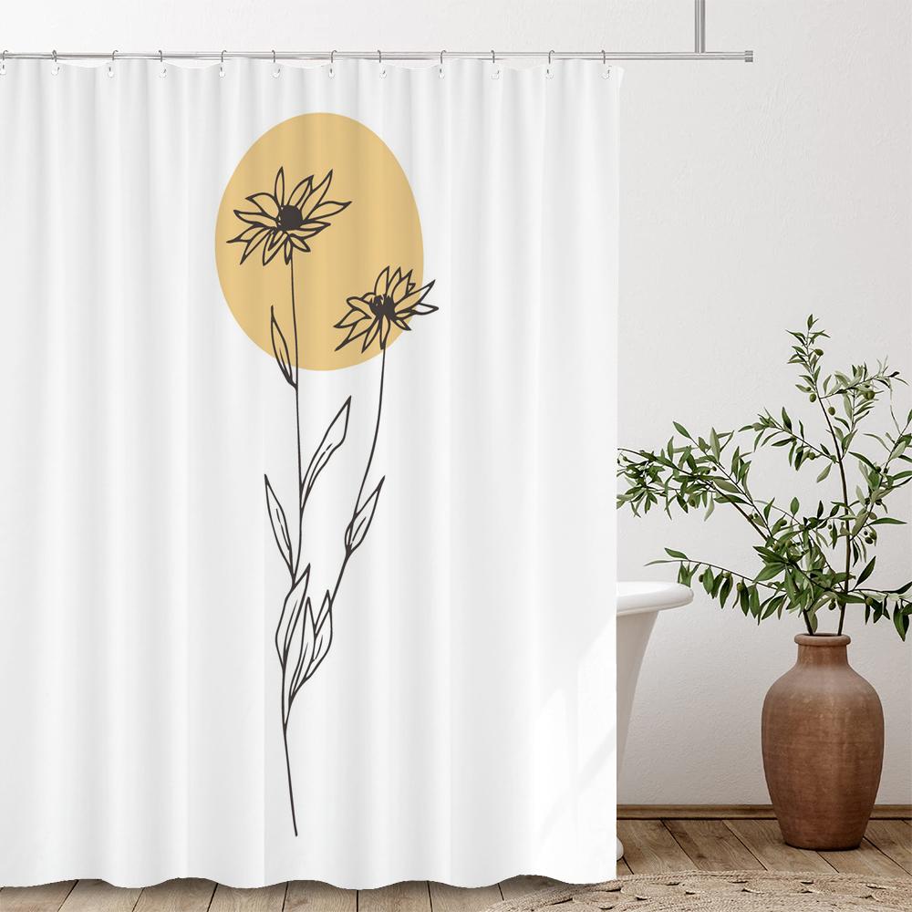 Nordic Abstract Minimalist Flowers Shower Curtain Decor Bathroom Curtain Floral Fabric Hanging Curtain Bathroom Decor With Hooks