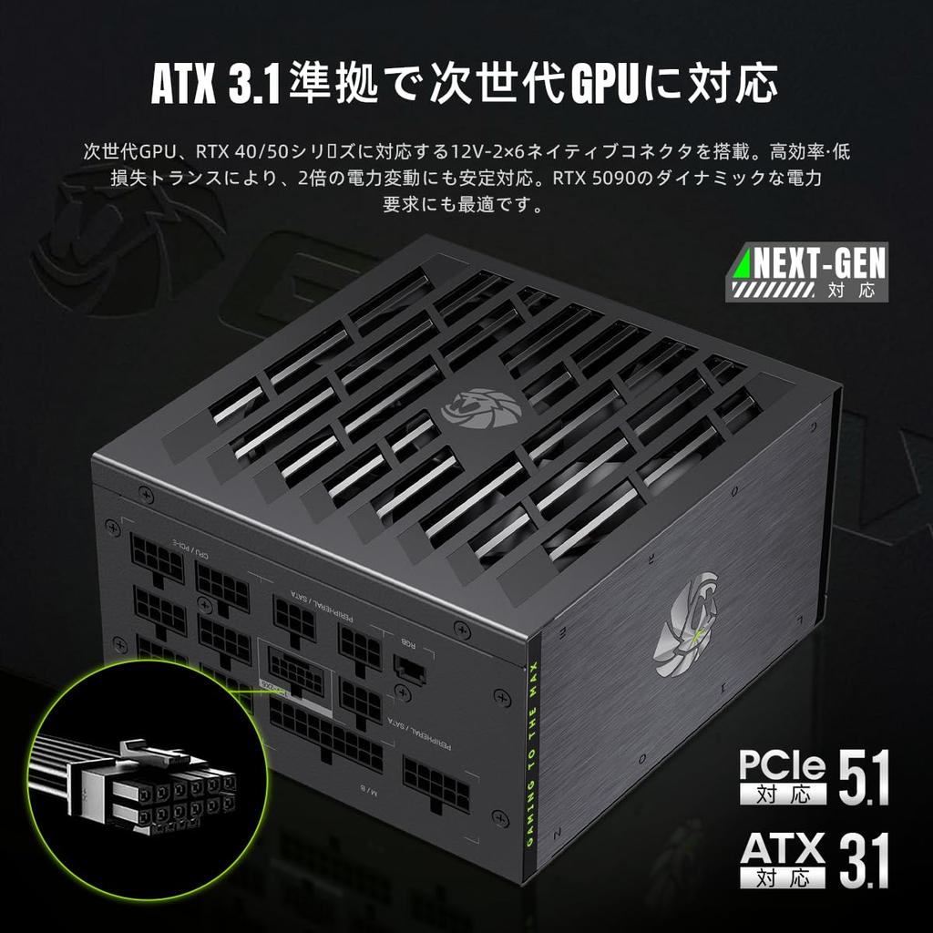 GAMEMAX LION CORE 1000W 80+ Platinum Full Modular Power Supply Unit, ATX3.1PCIe5.1 Compatible, 12V-2x6 Connectors, RGB Lighting, RTX 4050 Compatible,