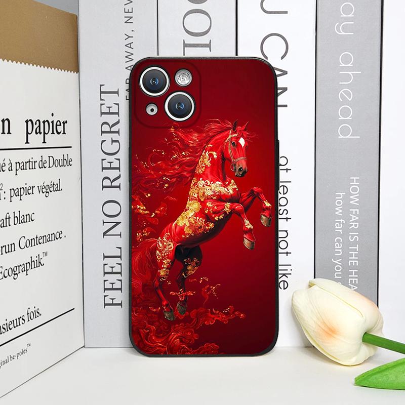 Fashion Chinese-Style Red Horse Print Phone Case for iPhone 17 16 12 11 14 13 15 Pro Max 13 Mini X XS MAX XR 7 8 Plus Soft Cover