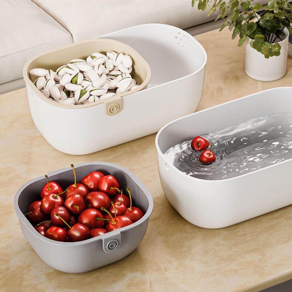 Household Fruit Box Double Layer Dried Fruit Container New Fruit Drain Basket  Food Storage