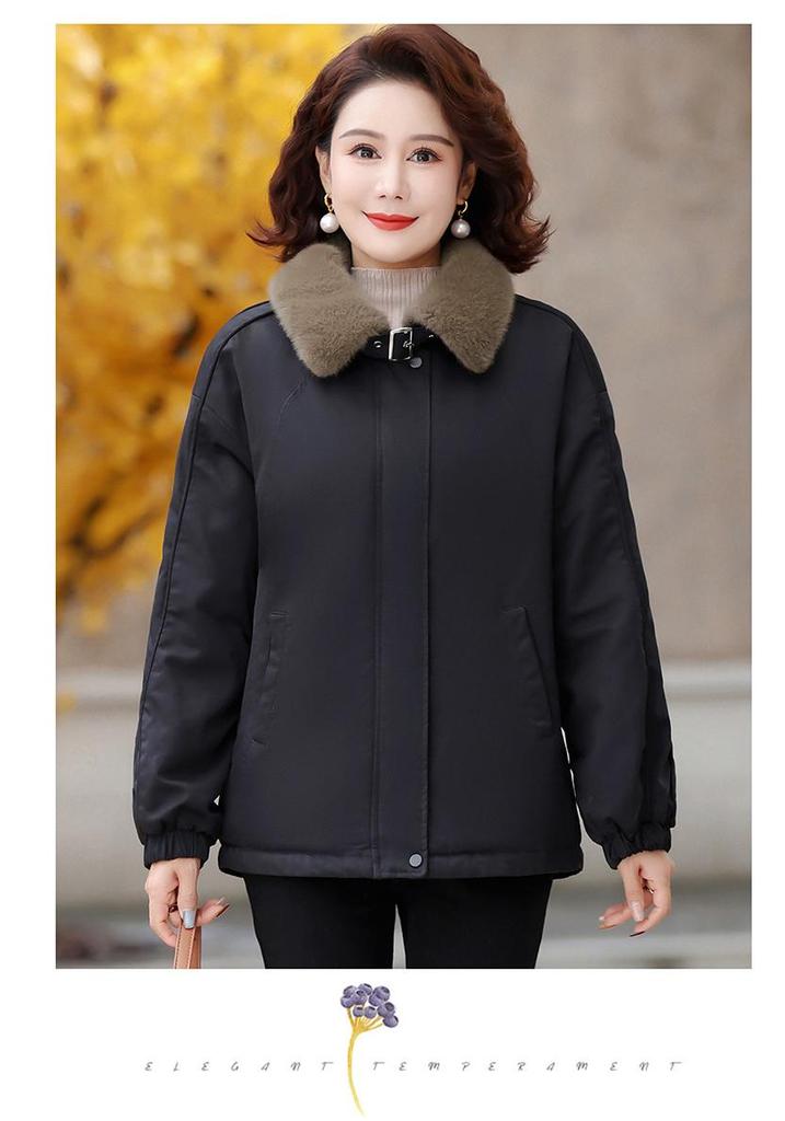Stylish Velvet-Lined Winter Parka for Middle-Aged and Elderly Women - Warm, Thickened, Cotton Lapel Jacket
