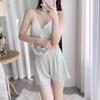 Women's Summer Ice Silk Lace Trim Pajama Set with Chest Pads