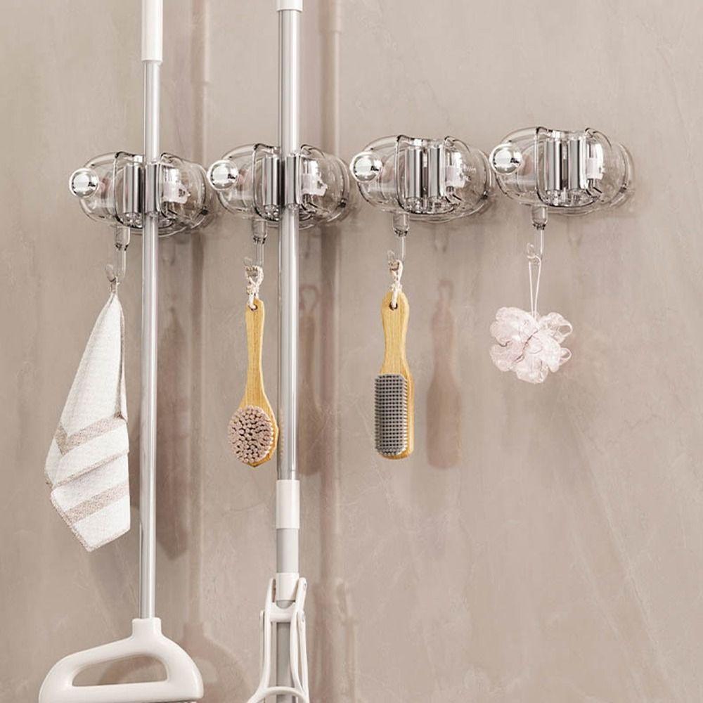 Self-Adhesive Suction Cup Mop Clamp Punch-free Mop Clip Rack Broom Mop Holder Bathroom