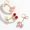 Elegant Rhinestones Cherry Bag Pendant Crystal Studded Fruit Shaped Key Ring Fashionable Handbag Charm Accessories