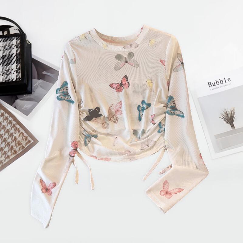 Women s Butterfly Print Long Sleeve Pullover Top XL