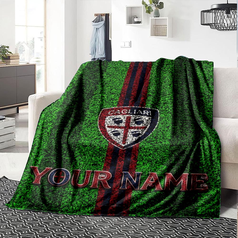 Name Custom Cagliari Calcio Print Flannel Blanket High Quality Warm Comfortable Cover for All Seasons Perfect for Gifts Home Decor
