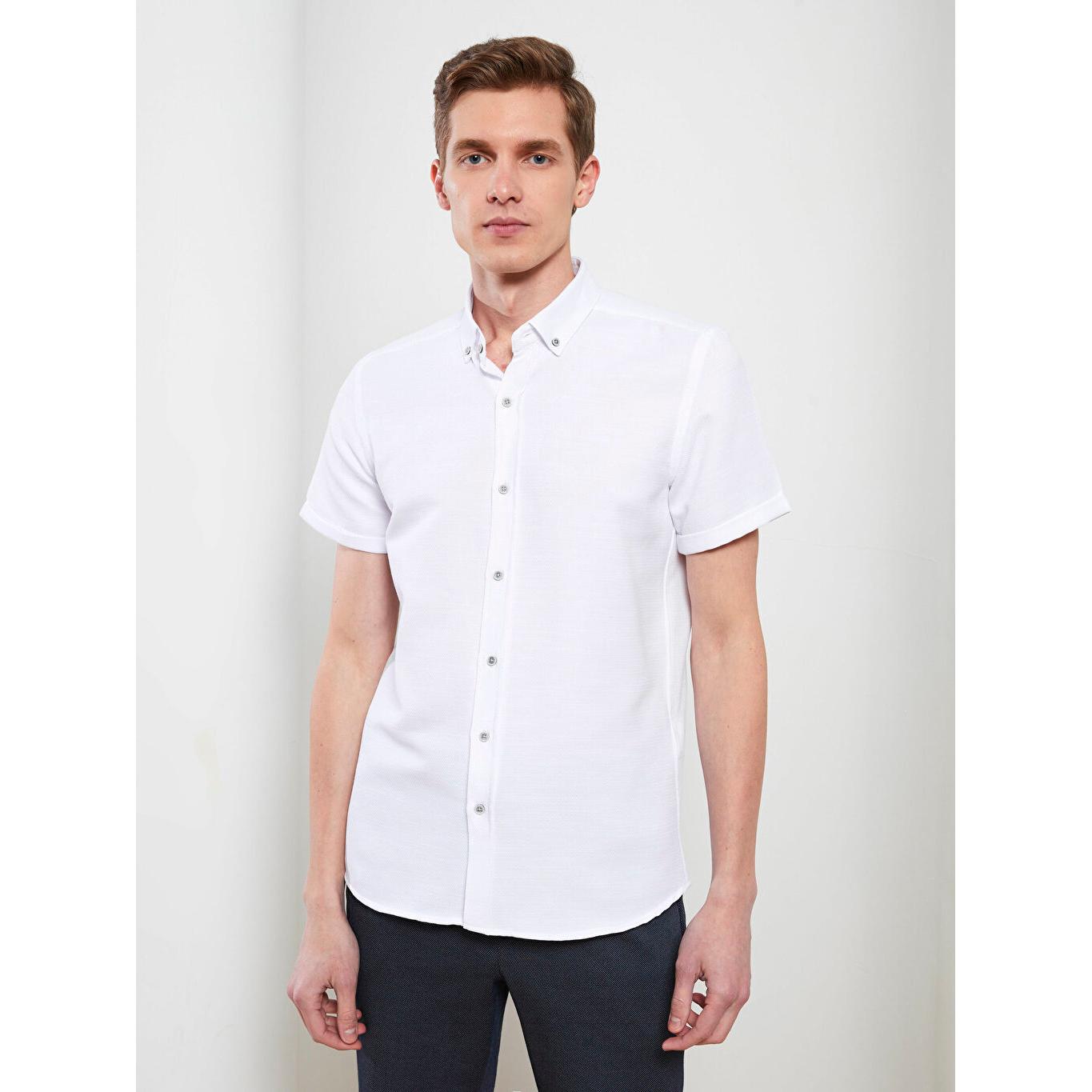 

LCW VISION Slim Fit С Коротким Рукавом Добби Мужская Рубашка Белая